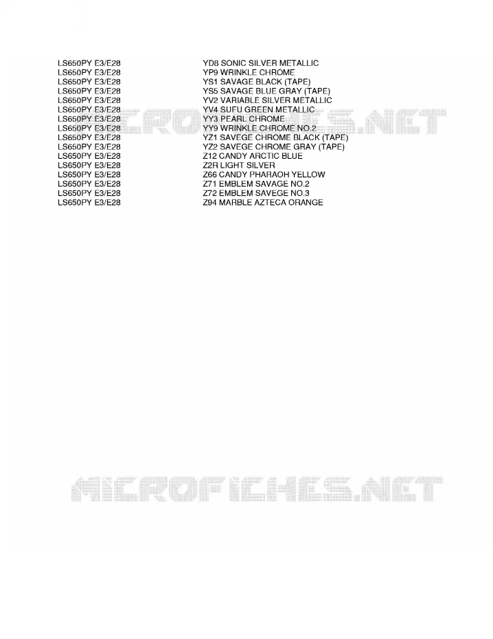 * CHARTE COULEUR * Suzuki MOTO 650 BOULEVARD 2002  LS650PK2(E3/E28)