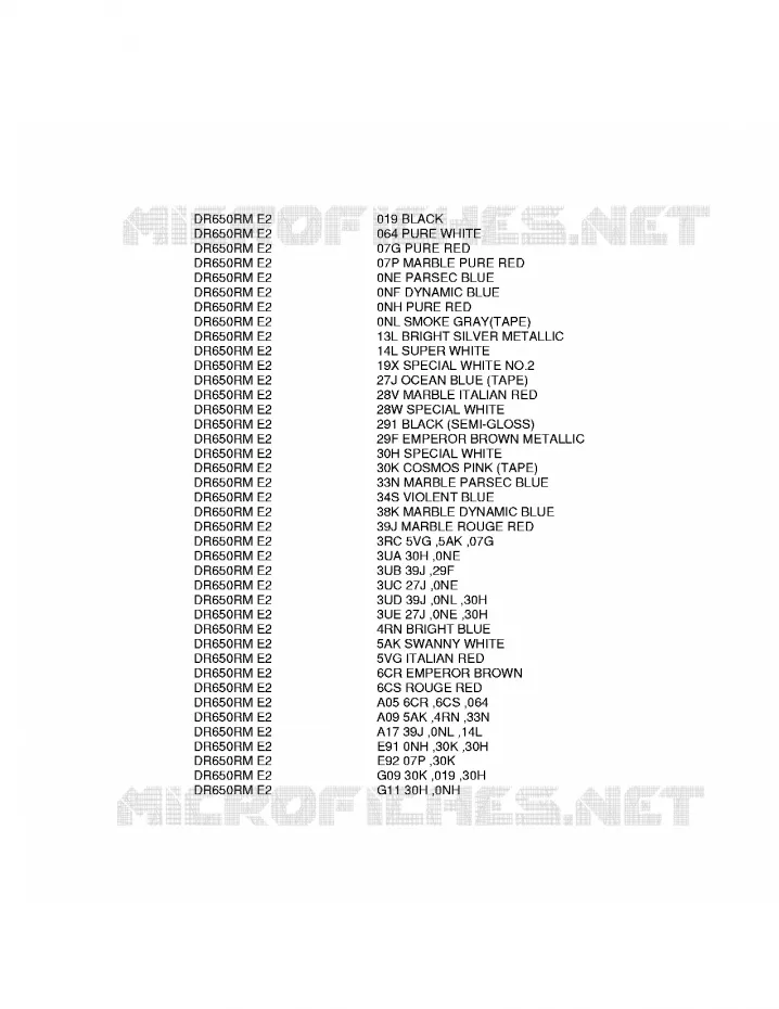 * CHARTE COULEUR * Suzuki MOTO 650 DR 1990  DR650RL(E2)