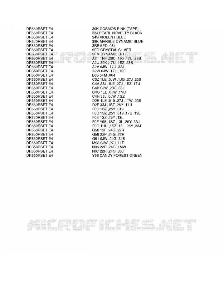 * CHARTE COULEUR * Suzuki MOTO 650 DR 1995  DR650RSES(E4)
