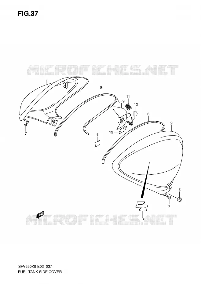 COUVRE RESERVOIR (MODEL K9) Suzuki MOTO 650 GLADIUS 2009  SFV650K9(E2)