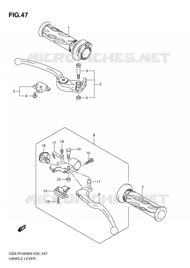 ENSEMBLE LEVIERS - POIGNEES Suzuki MOTO 1000 GSX-R 2010  GSX-R1000ZUFL0(E2)