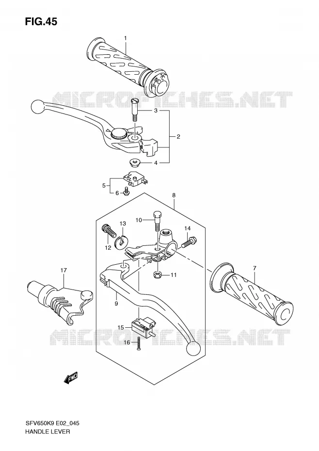 ENSEMBLE LEVIERS - POIGNEES Suzuki MOTO 650 GLADIUS 2010  SFV650L0(E2)