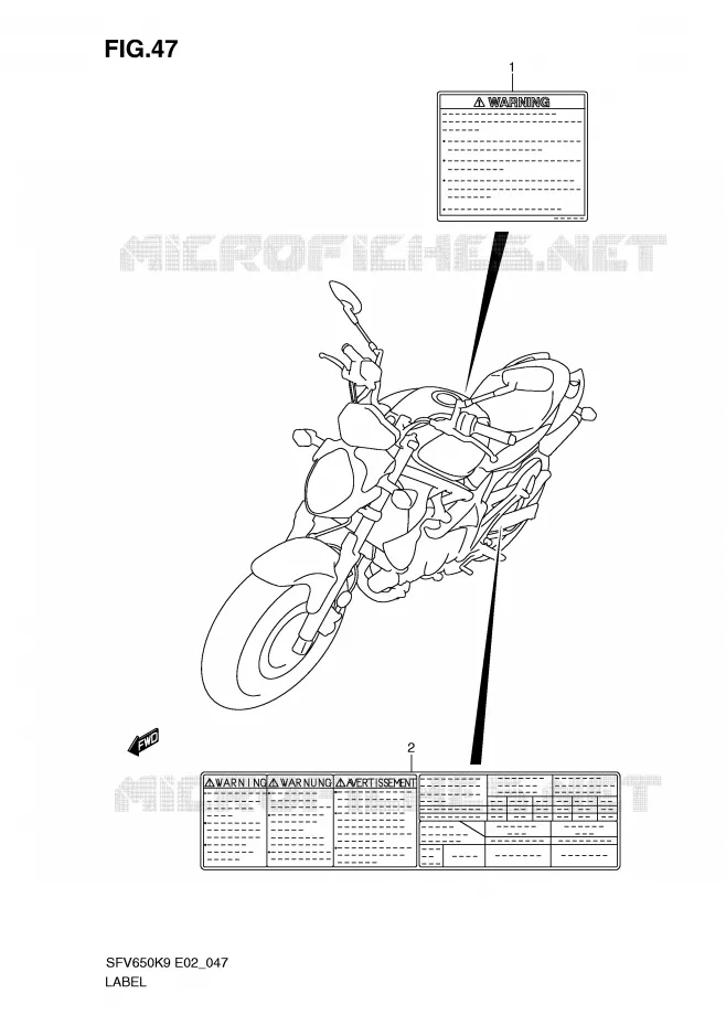 ETIQUETTE (MODEL K9) Suzuki MOTO 650 GLADIUS 2009  SFV650K9(E2)