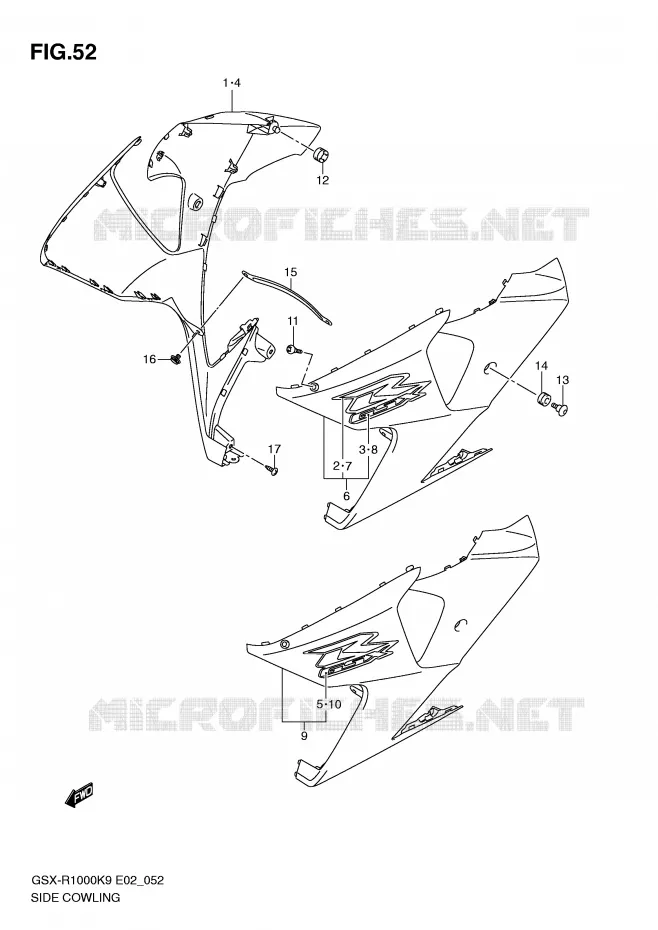 FLANCS DE CARENAGES (MODEL K9) Suzuki MOTO 1000 GSX-R 2010  GSX-R1000UFL0(E2)