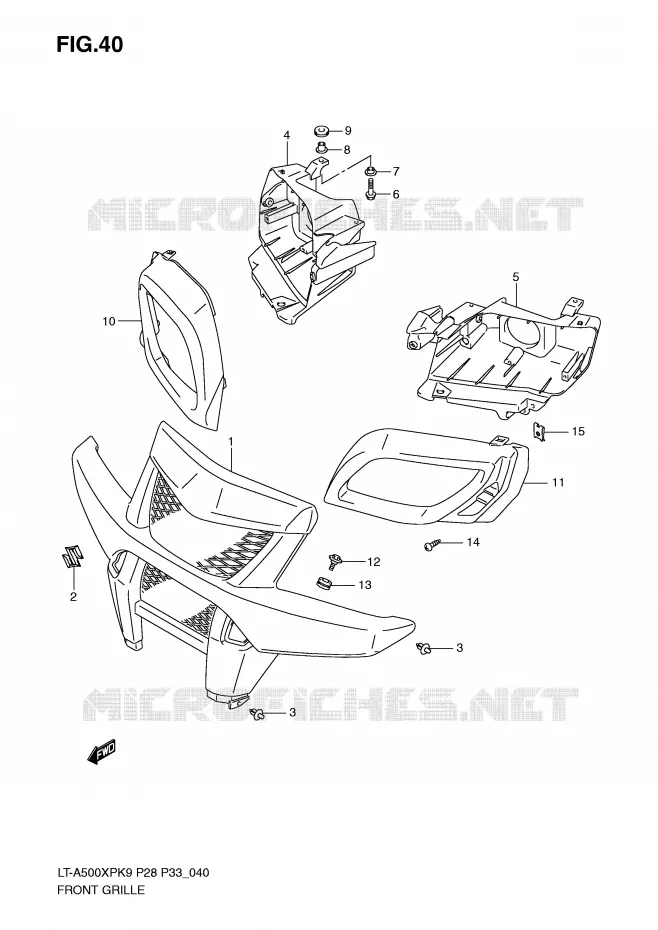 PARE CHOC AVANT - ENTOURAGE DE PHARE Suzuki QUAD 500 KINGQUAD 2010  LT-A500XPL0(P28/P33)