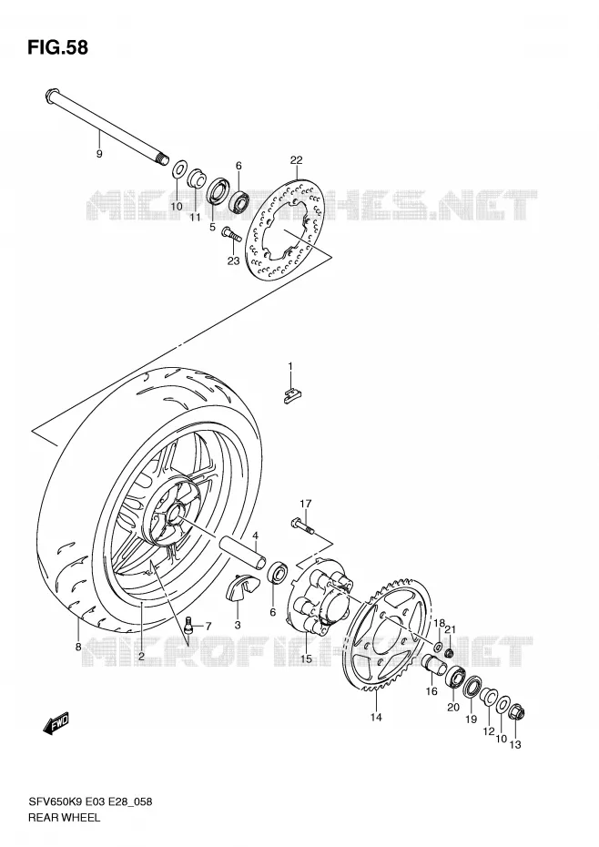 ROUE ARRIERE (SFV650K9/L0) Suzuki MOTO 650 GLADIUS 2010  SFV650AL0(E3/E28)