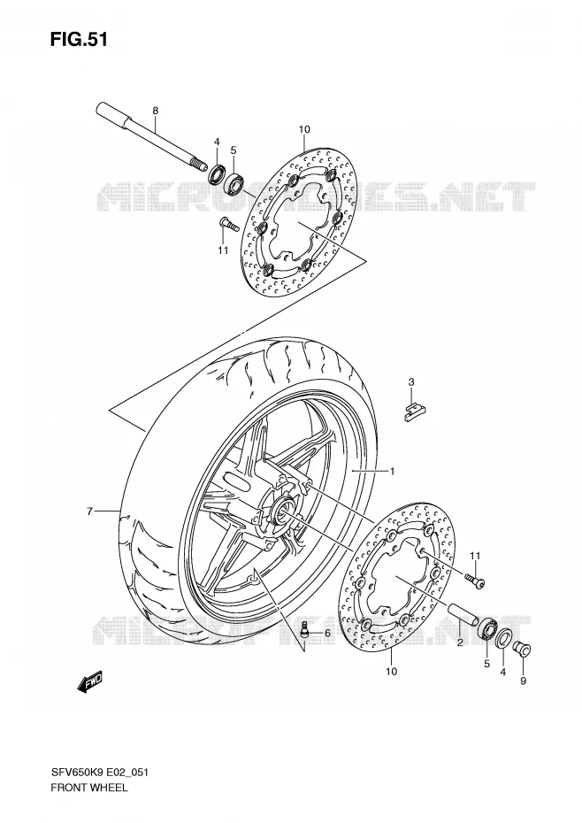 ROUE AVANT (SFV650K9/UK9/L0/UL0) Suzuki MOTO 650 GLADIUS 2010  SFV650L0(E2)