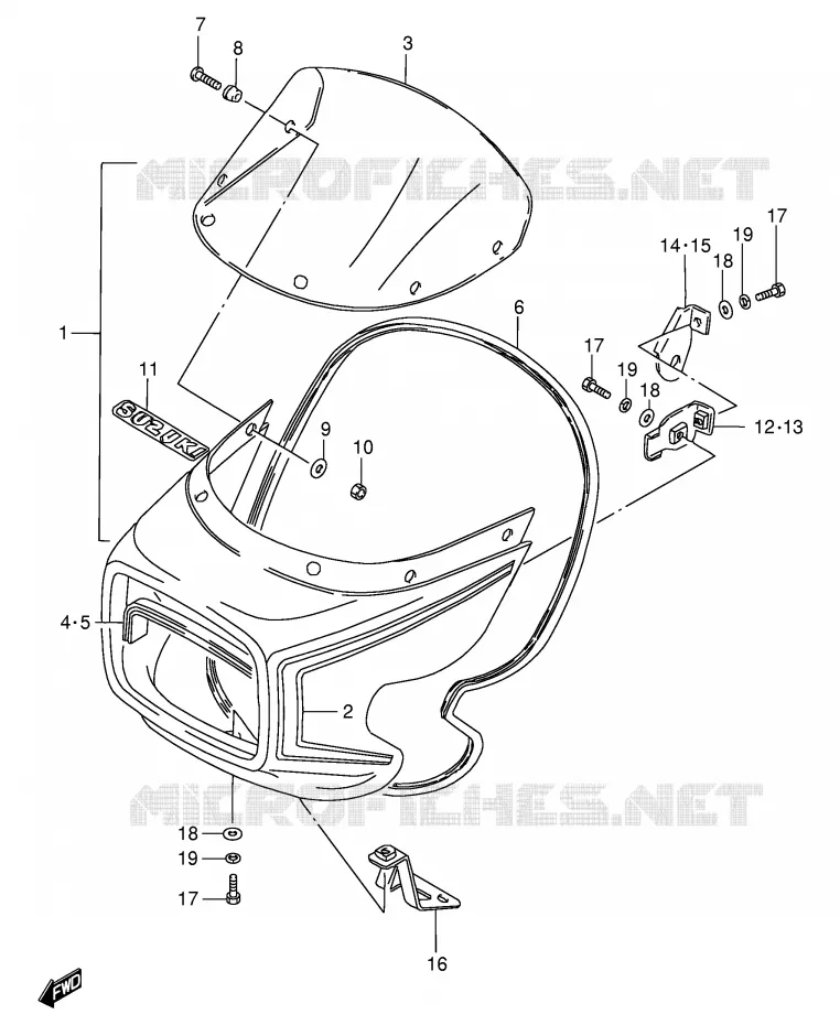 CARENAGE TETE DE FOURCHE (GS125ESD) Suzuki MOTO 125 GS 1994  GS125ESR(E1)
