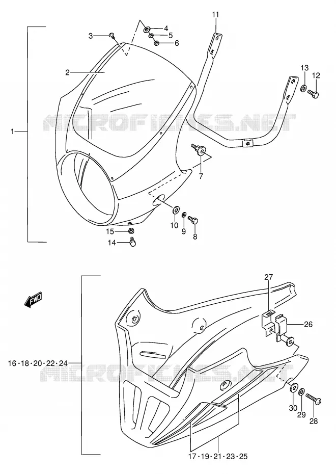 CARENAGE TETE DE FOURCHE (MODELE K/L OPTIONNEL) Suzuki MOTO 500 GS-E 1991  GS500EM(E2)