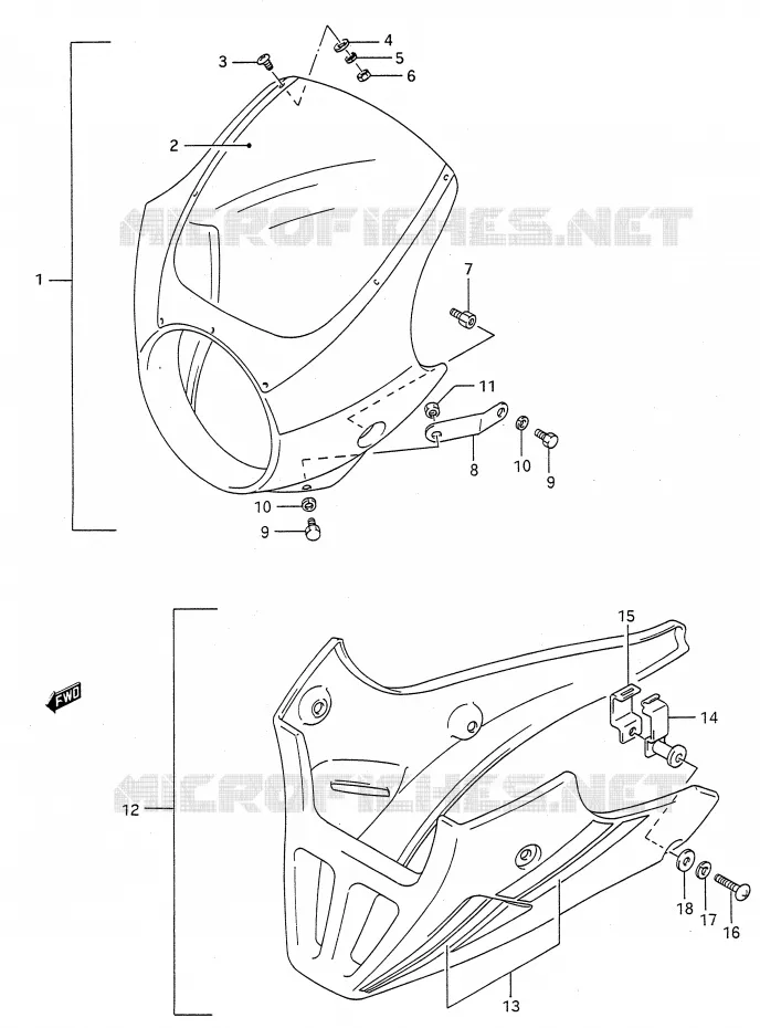 CARENAGE TETE DE FOURCHE (MODELE M/N/P/R/S/T OPTIONNEL) Suzuki MOTO 500 GS-E 1989  GS500EK(E28)
