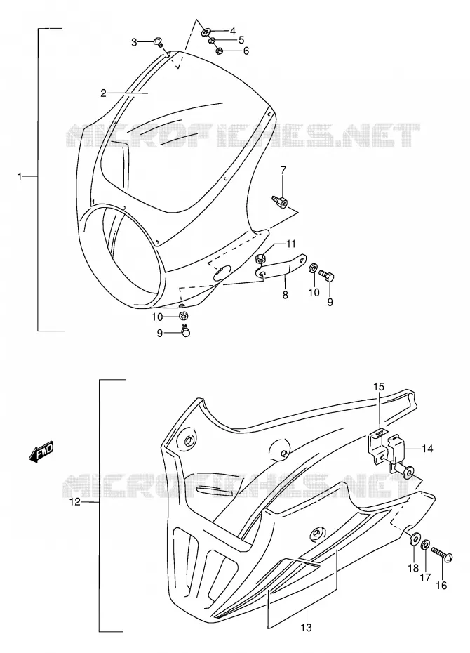 CARENAGE TETE DE FOURCHE (MODELE M/N/P/R/S/T OPTIONNEL) Suzuki MOTO 500 GS-E 1992  GS500EN(E2)
