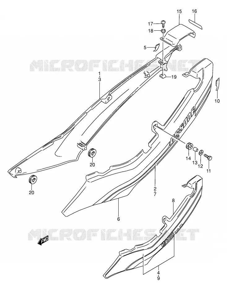 CARENAGES ARRIERE  (MODELE K/L) Suzuki MOTO 500 GS-E 1995  GS500ES(E2)