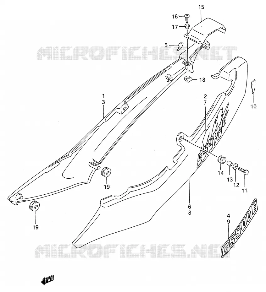 CARENAGES ARRIERE  (MODELE R/S/T) Suzuki MOTO 500 GS-E 1995  GS500EUS(E28)
