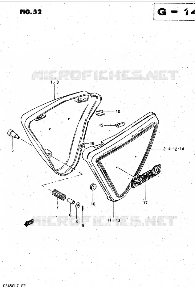 CARENAGES ARRIERE  (MODELE X E22, E25) Suzuki MOTO 450 GS-L 1982  GS450LZ(E2)