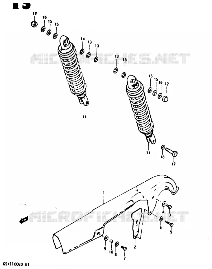 CARTER DE CHAINE - AMORTISSEUR ARRIERE (GSX1100Z/D/XD) Suzuki MOTO 1100 GSX 1982  GSX1100Z(Z/D)
