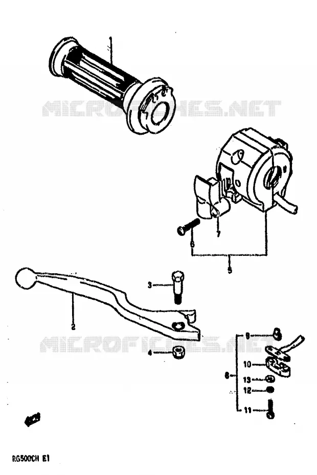 ENSEMBLE LEVIER - COMMODO DROIT (MODELE G) Suzuki MOTO 500 GS-E 1990  GS500EL(E1)