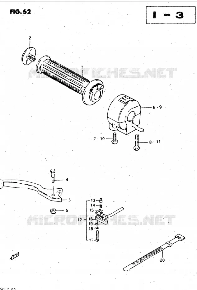 ENSEMBLE LEVIER - COMMODO DROIT (MODELE T, X) Suzuki MOTO 450 GS-L 1982  GS450LZ(E2)