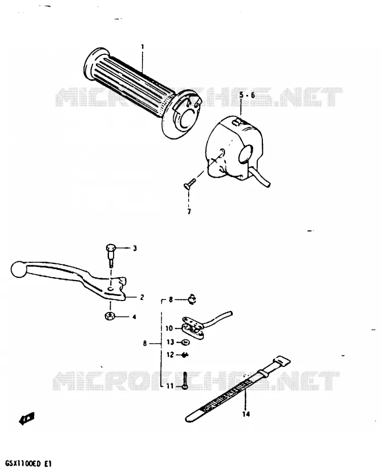 ENSEMBLE LEVIER - COMMODO DROIT (MODELE Z) Suzuki MOTO 1100 GSX 1983  GSX1100XD(Z/D)