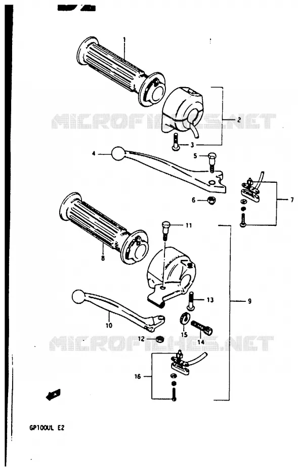 ENSEMBLE LEVIER - COMMODO DROIT Suzuki MOTO 100 GP 1983  GP100ED(X/D/L)