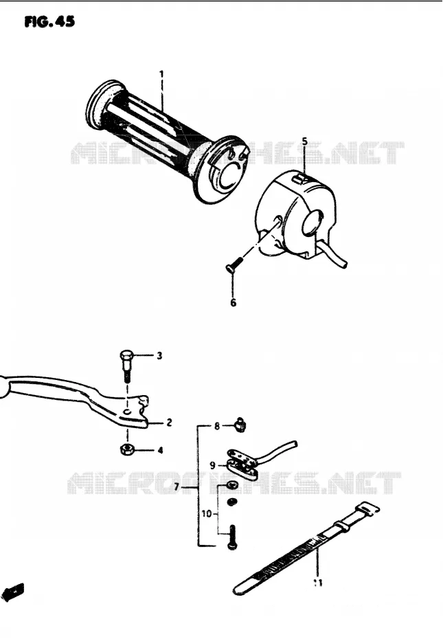 ENSEMBLE LEVIER - COMMODO DROIT Suzuki MOTO 1100 GS-G 1986  GS1100GG(E/F/G)