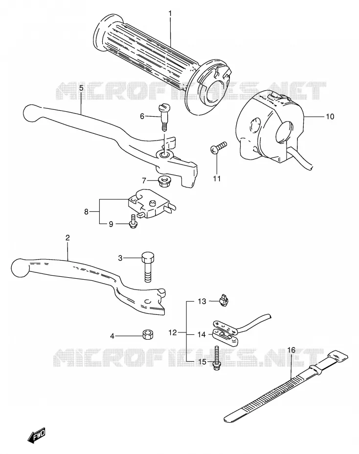 ENSEMBLE LEVIER - COMMODO DROIT Suzuki MOTO 250 GN 1990  GN250L(E2)