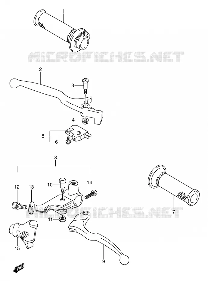 ENSEMBLE LEVIERS - POIGNEES (MODELE K) Suzuki MOTO 500 GS-E 1989  GS500EK(E2)