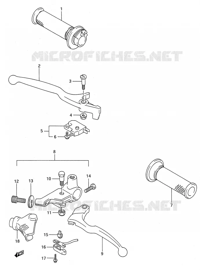 ENSEMBLE LEVIERS - POIGNEES (MODELE K) Suzuki MOTO 500 GS-E 1993  GS500EP(E28)
