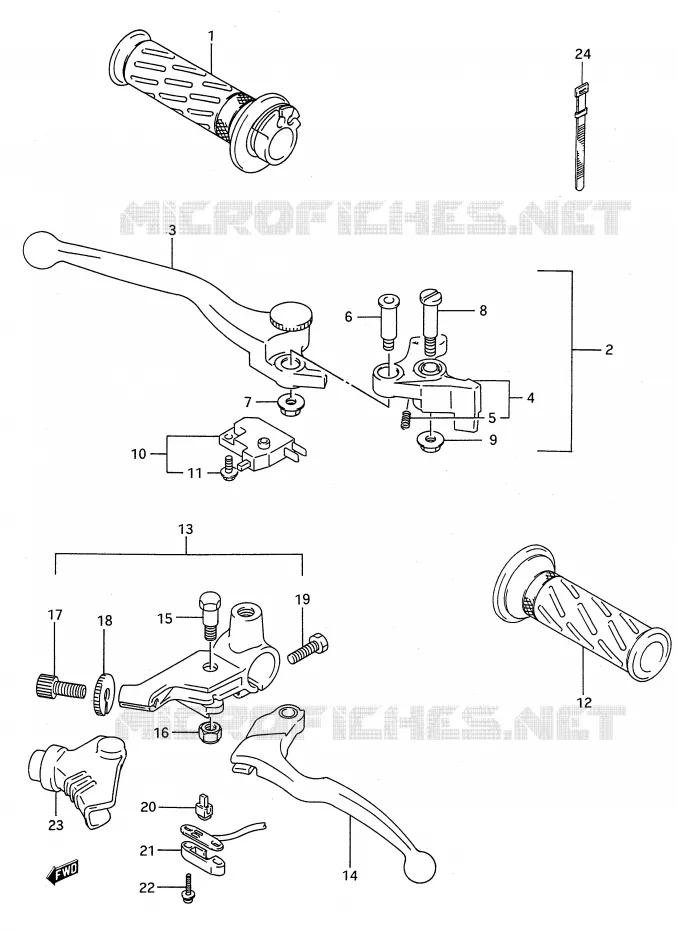 ENSEMBLE LEVIERS - POIGNEES (MODELE L/M/N/P/R/S/T) Suzuki MOTO 500 GS-E 1995  GS500EUS(E28)