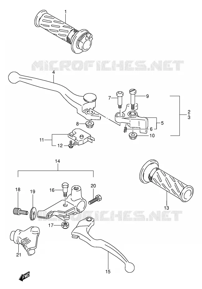 ENSEMBLE LEVIERS - POIGNEES (MODELE L/M/N/P/R/S/T) Suzuki MOTO 500 GS-E 1996  GS500ET(E2)