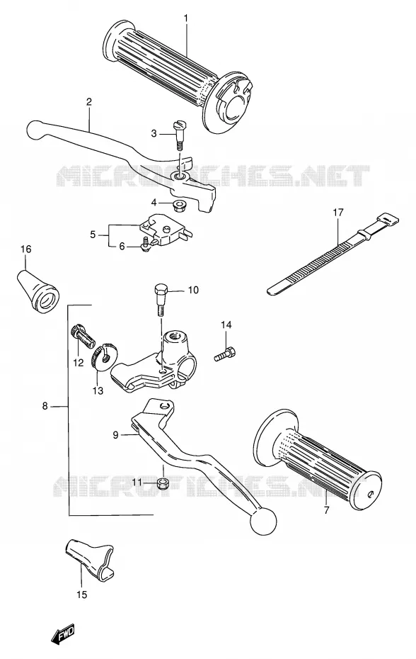 ENSEMBLE LEVIERS - POIGNEES (MODELE T/W/X) Suzuki MOTO 250 GN 2000  GN250EY(E2)