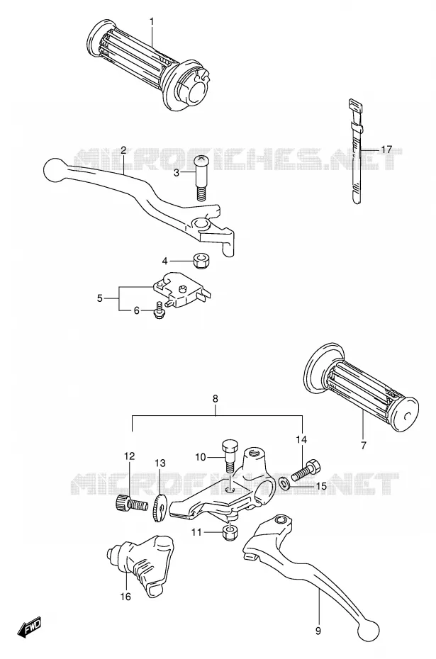 ENSEMBLE LEVIERS - POIGNEES (MODELE Y) Suzuki MOTO 250 GN 1999  GN250EX(E2)