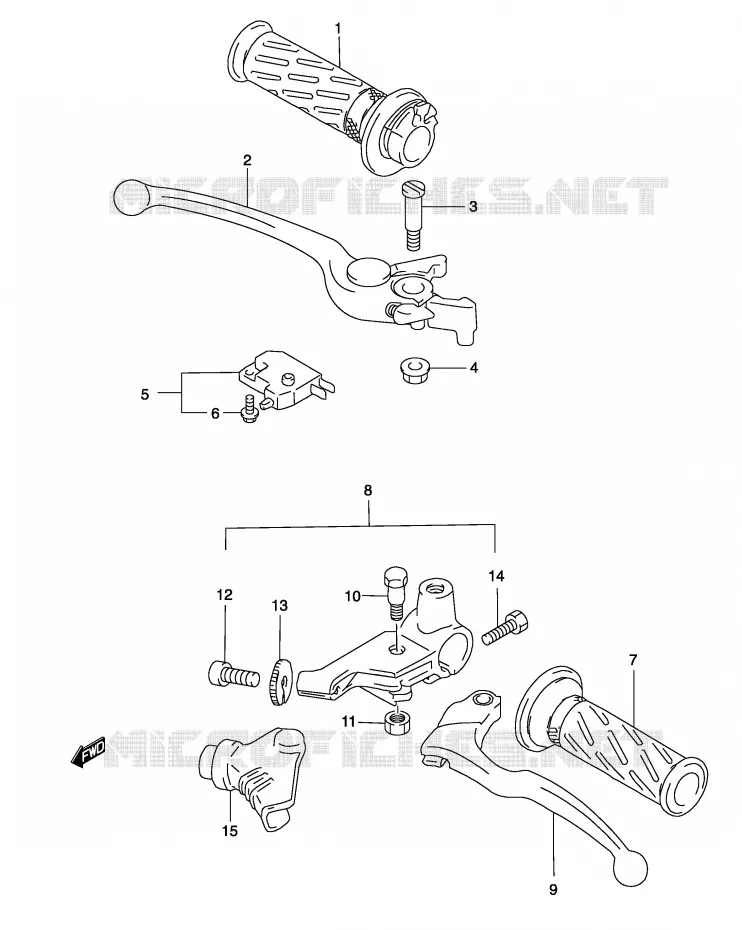 ENSEMBLE LEVIERS - POIGNEES Suzuki MOTO 500 GS-E 2004  GS500UK4(P19)