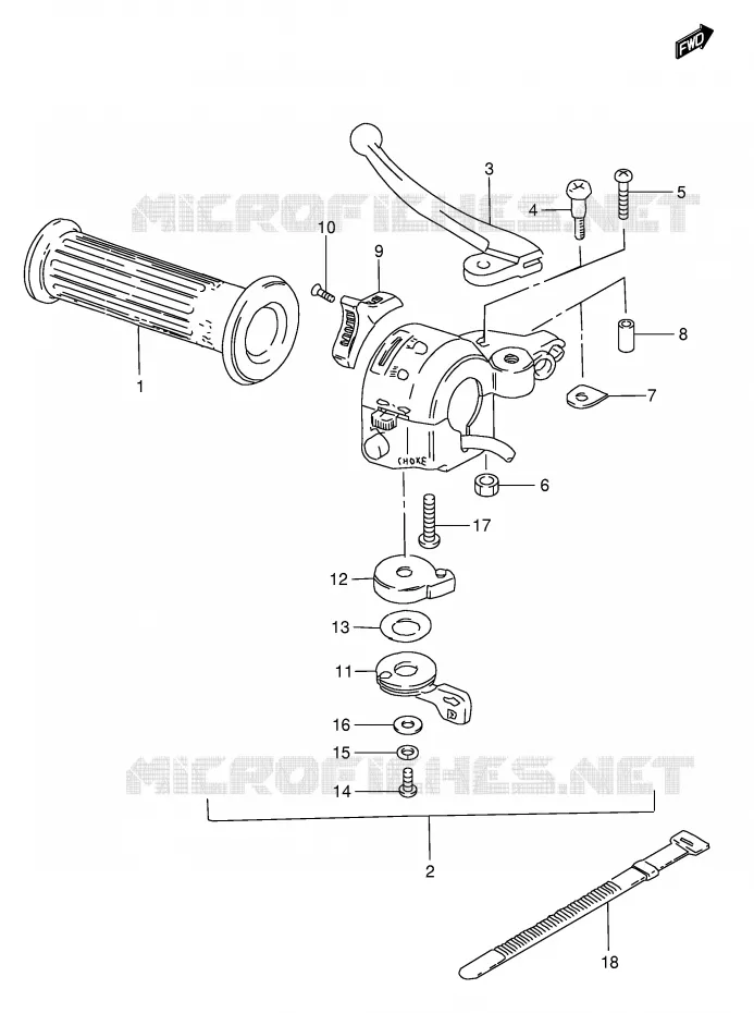 ENSEMBLE POIGNEE GAUCHE (E6, E9, E10, E24, E26) Suzuki SCOOTER 50 FZ 1989  FZ50K(E1)