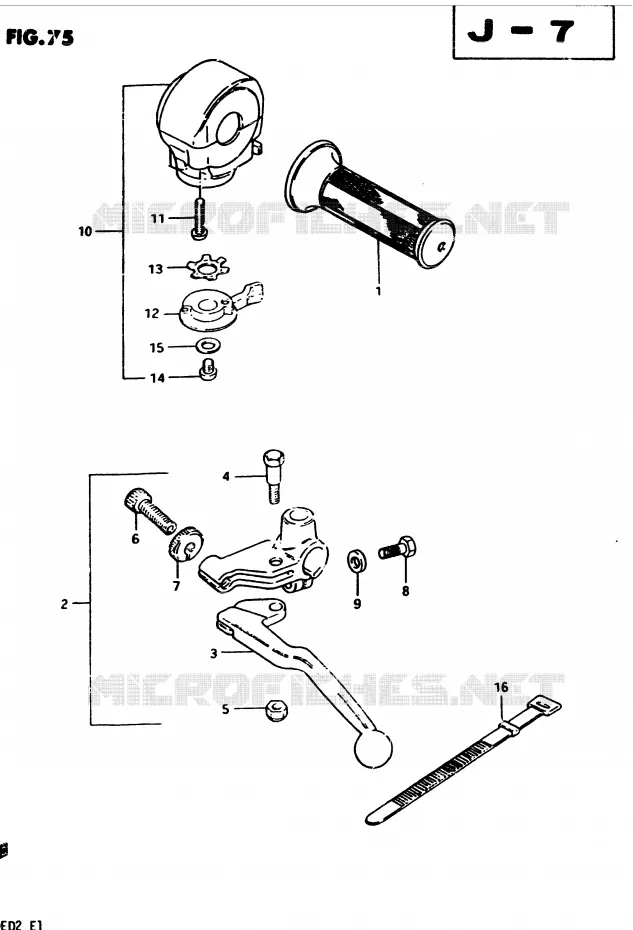 ENSEMBLE POIGNEE GAUCHE (MODELE D) Suzuki MOTO 450 GS-S 1983  GS450SD(2/Z/D)