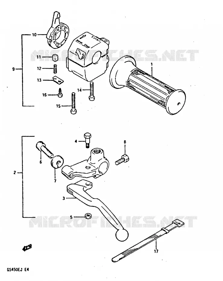 ENSEMBLE POIGNEE GAUCHE (MODELE J) Suzuki MOTO 450 GS-E 1986  GS450EG(E/F/G/H/J)