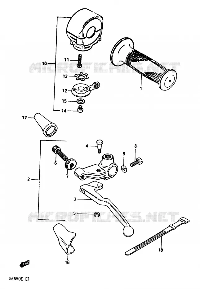 ENSEMBLE POIGNEE GAUCHE Suzuki MOTO 650 TEMPTER 1983  GR650D(D/E)
