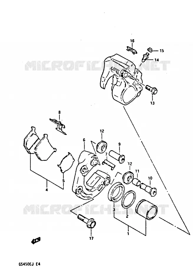 ETRIER DE FREIN AVANT (MODELE E/F/G/H, MODELE J E34, E75) Suzuki MOTO 450 GS-S 1988  GS450SJ(E/F/G/H/J)