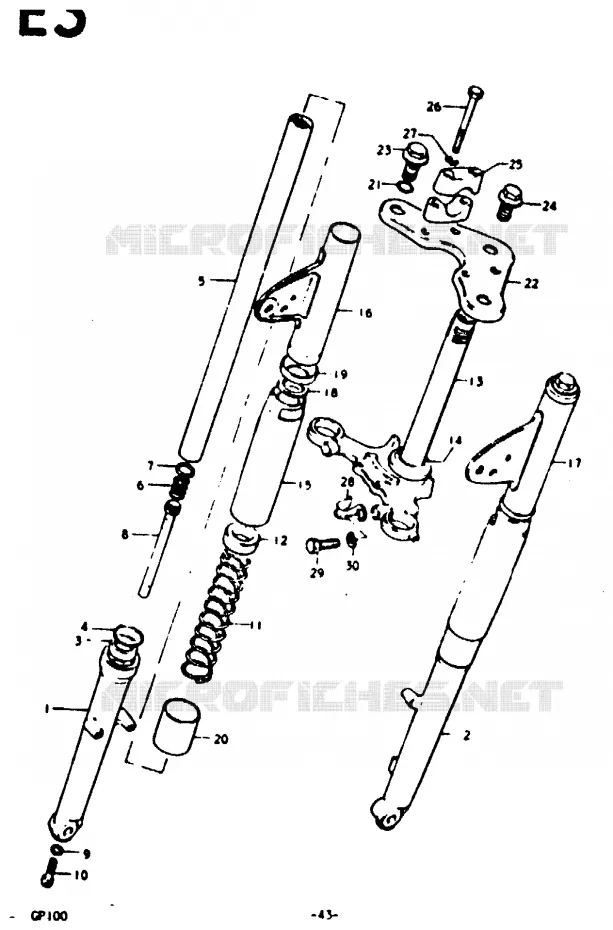 FOURCHE AVANT (E6) Suzuki MOTO 100 GP 1992  GP100UN(C/N)