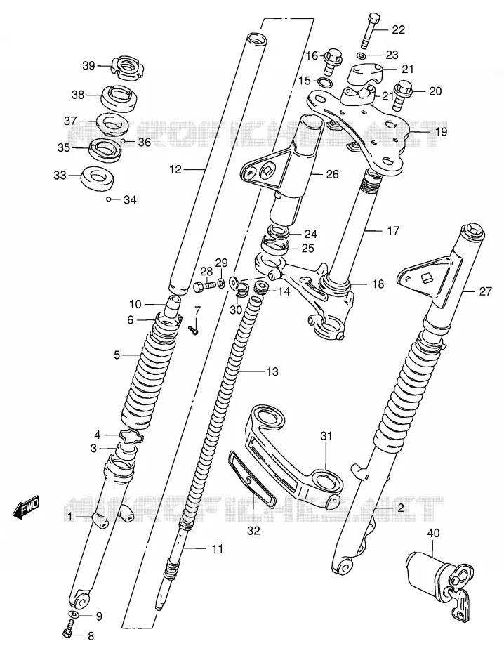 FOURCHE AVANT (GS125EZ E17) Suzuki MOTO 125 GS 1991  GS125ESM(E1)