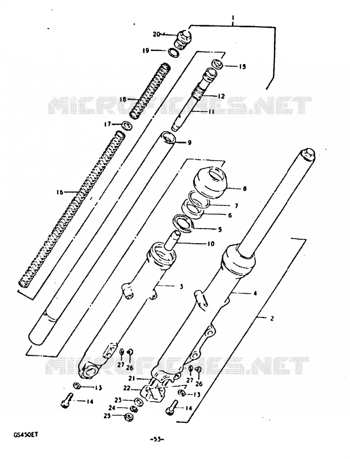 FOURCHE AVANT (GS450ET.T) Suzuki MOTO 450 GS 1996  GS450T(T)