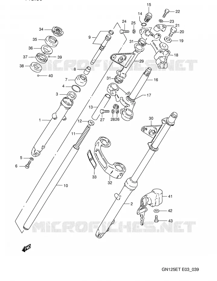FOURCHE AVANT (MODELE M/N/P/R/S) Suzuki MOTO 125 GN 1996  GN125ET(E3)
