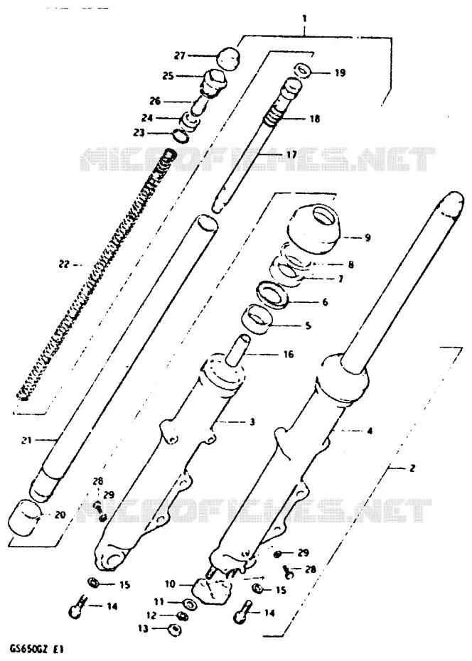 FOURCHE AVANT (MODELE X) Suzuki MOTO 650 GS 1982  GS650GZ(X/Z)