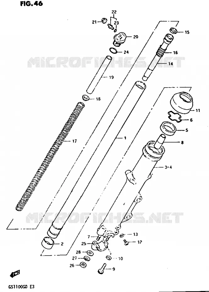 FOURCHE AVANT (MODELE Z) Suzuki MOTO 1100 GS-G 1983  GS1100GD(Z/D)