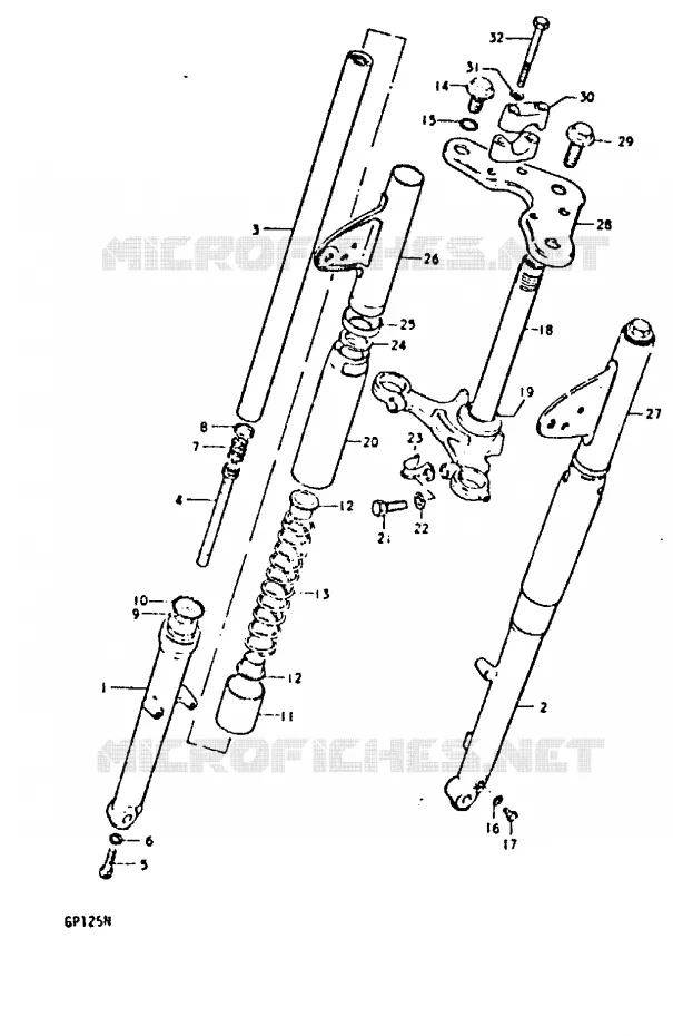 FOURCHE AVANT (SHOWA)(GP125UC ~F.NO.101622) Suzuki MOTO 125 GP 1992  GP125UN(C/N)