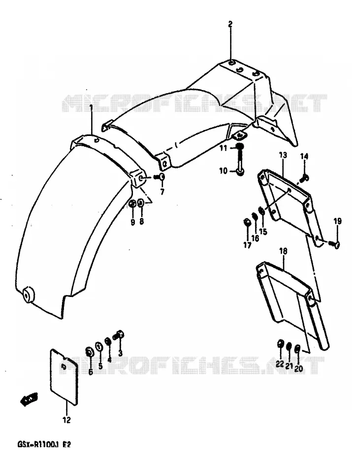 GARDE BOUE ARRIERE Suzuki MOTO 1100 GSX-R 1987  GSX-R1100H(G/H/J)