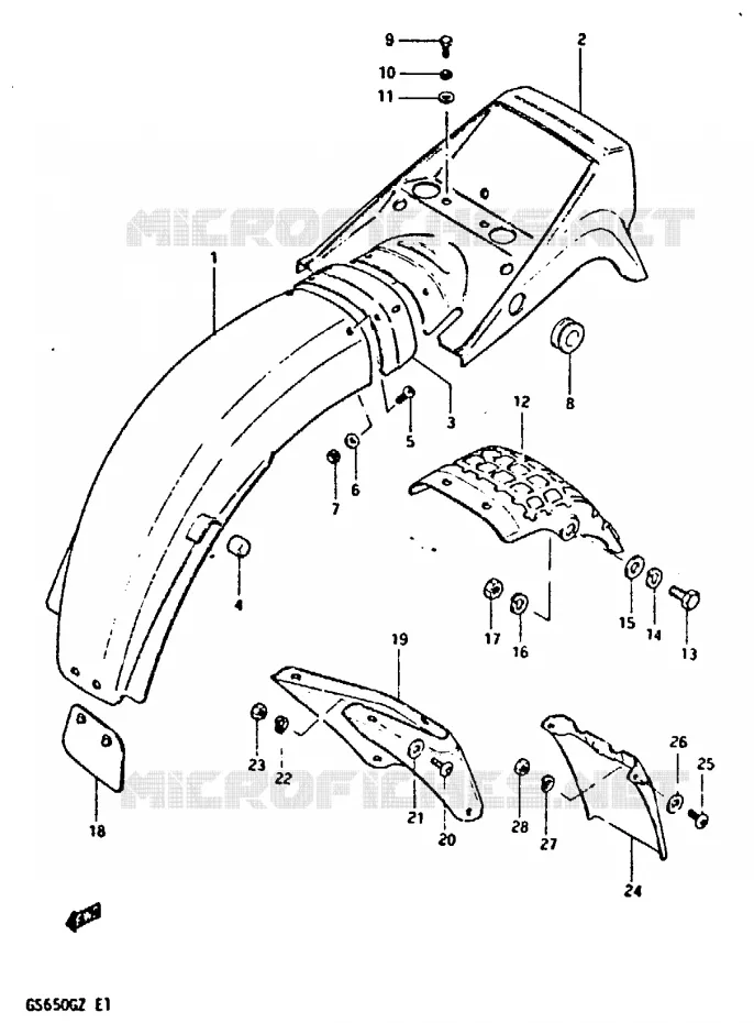GARDE BOUE ARRIERE Suzuki MOTO 650 GS 1982  GS650GZ(X/Z)