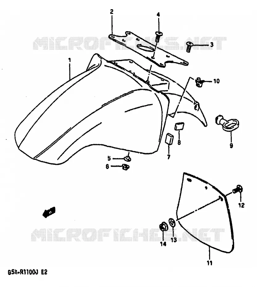 GARDE BOUE AVANT (MODELE H/J) Suzuki MOTO 1100 GSX-R 1988  GSX-R1100J(G/H/J)