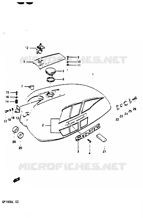 RESERVOIR D'ESSENCE (GP100UL) Suzuki MOTO 100 GP 1983  GP100ED(X/D/L)