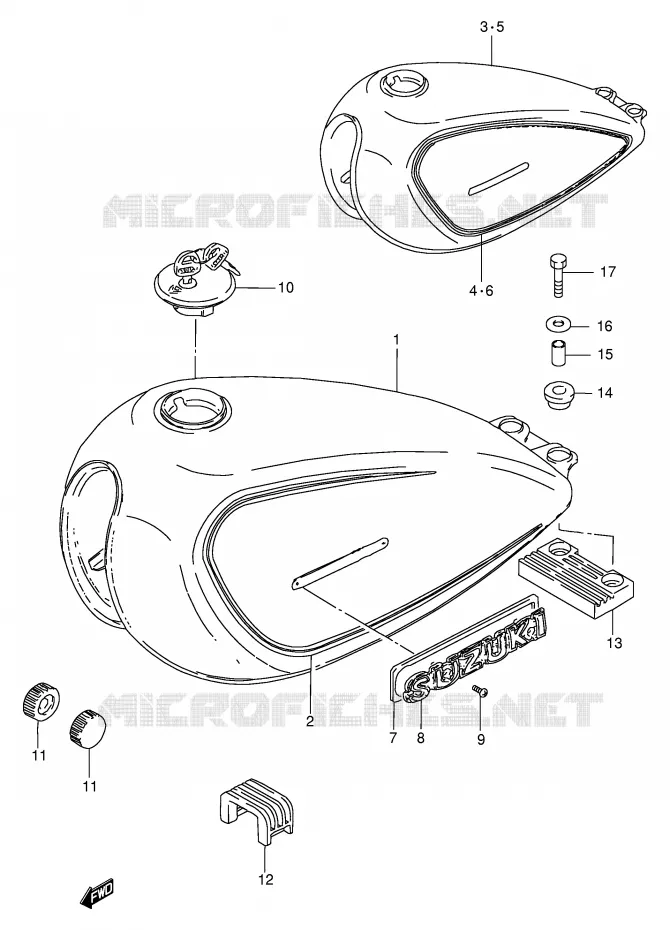 RESERVOIR D'ESSENCE (MODELE T/W) Suzuki MOTO 250 GN 1998  GN250W(E2)