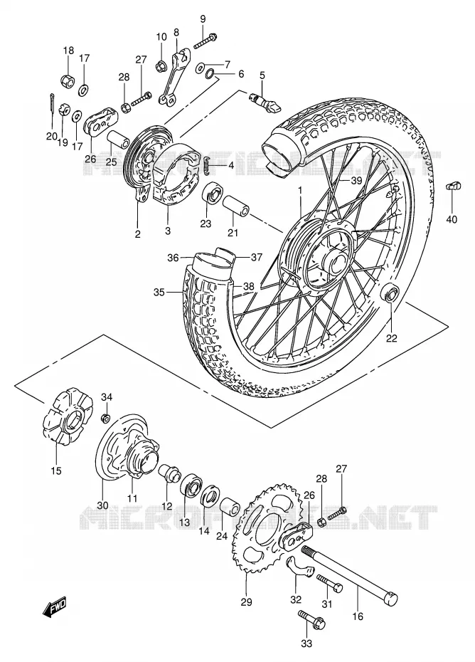 ROUE ARRIERE(GN250 F/J/K/L/M/N/P/R) Suzuki MOTO 250 GN 1994  GN250R(E2)